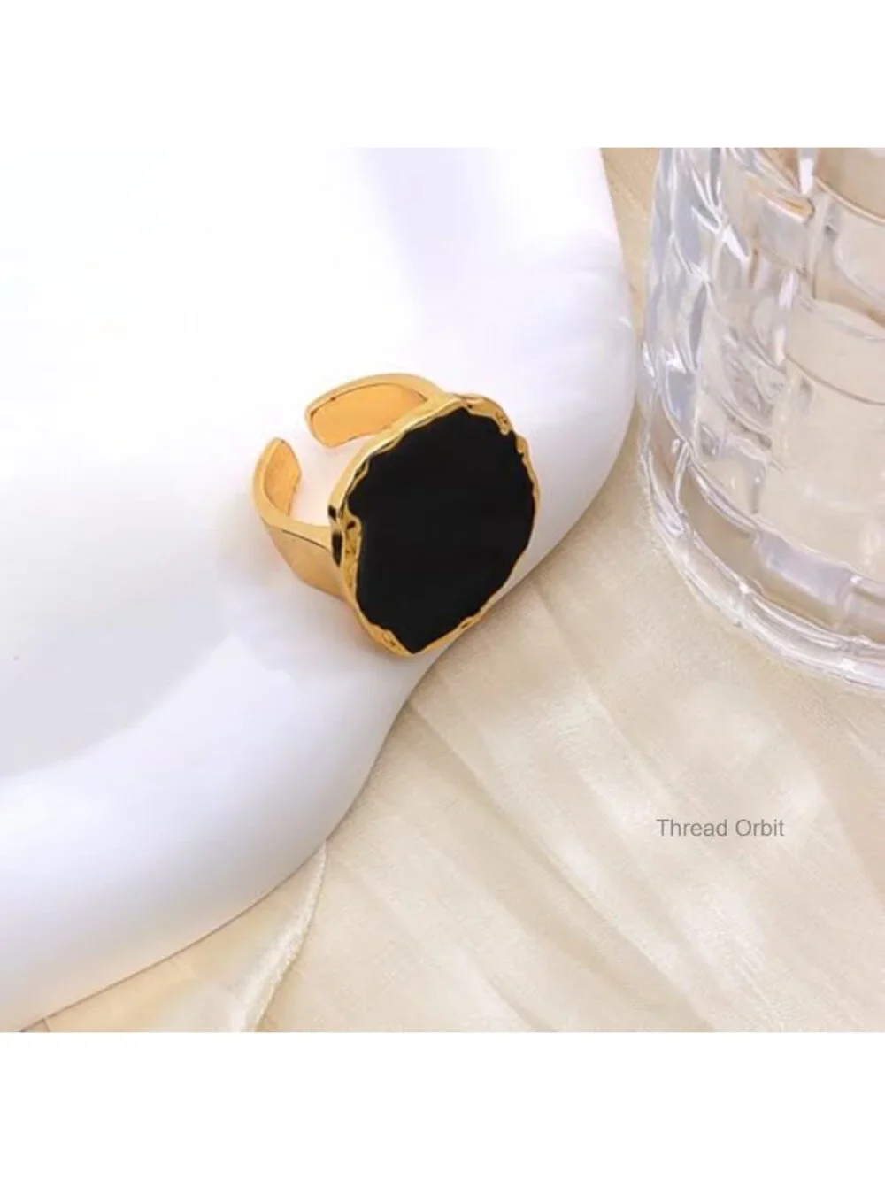 Vintage Statement Ring Chunky Cocktail Ring Black Enamel Drip Finger Ring
